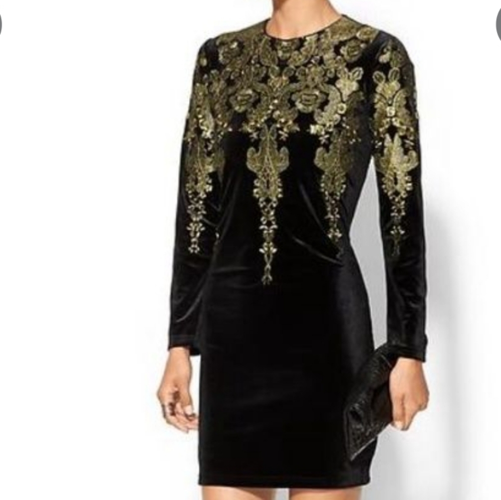 Press Dress: Black Velvet Dress with Gold Embroidery